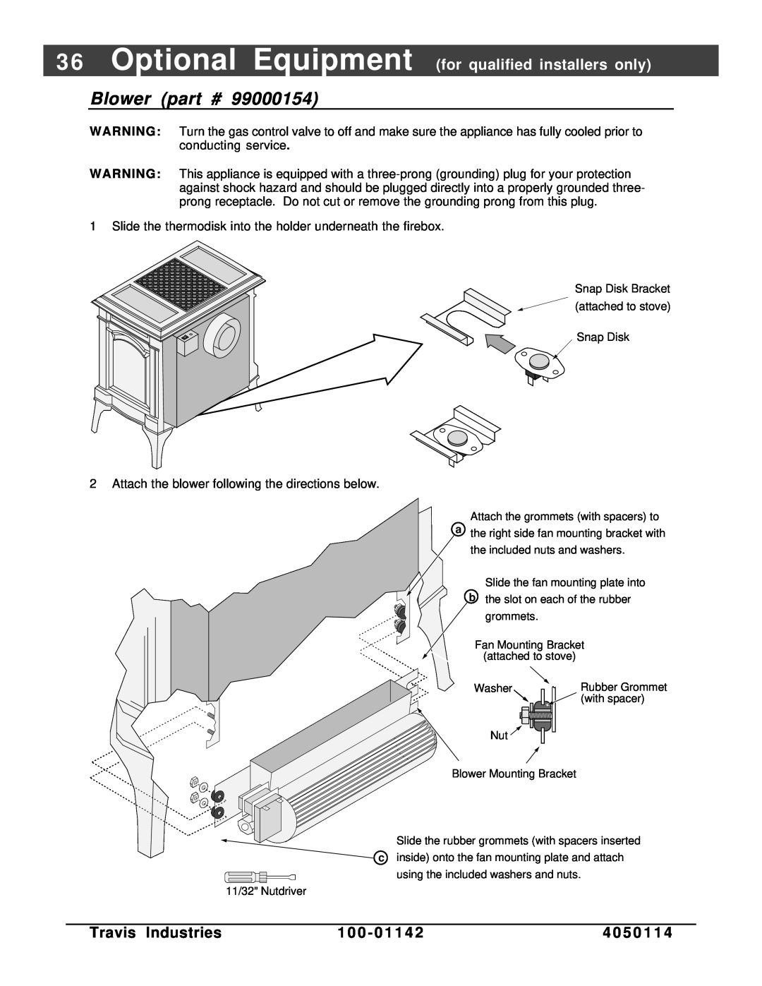 Lopi Direct Vent Freestanding Stove owner manual Blower part #, Travis Industries, 1 0 0, 4 0 5 