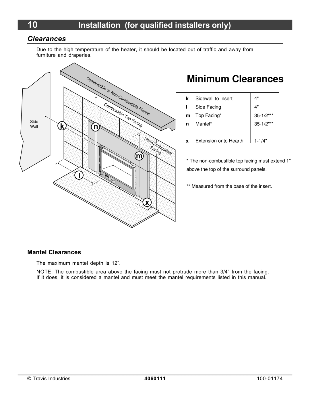 Lopi DVL Insert EF II owner manual Mantel Clearances 