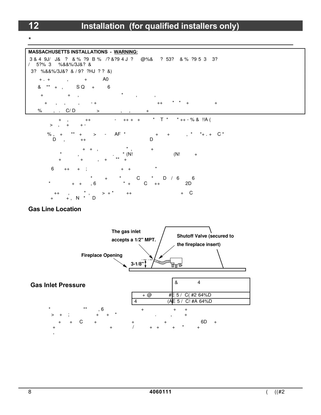 Lopi DVL Insert EF II owner manual Gas Line Requirements, Gas Line Location, Gas Inlet Pressure 