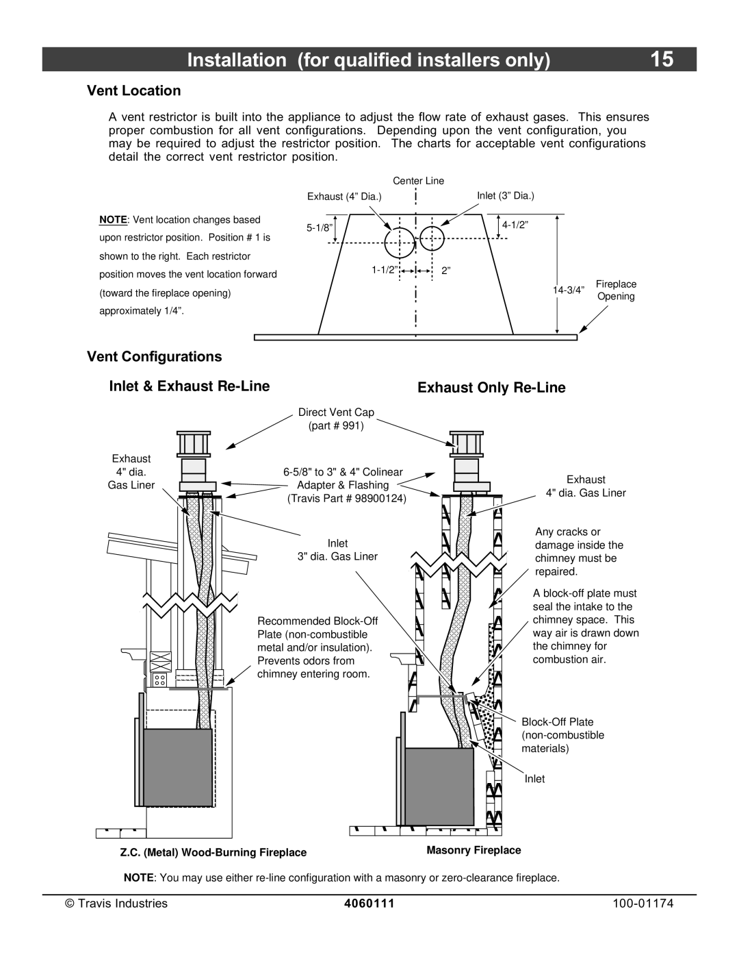 Lopi DVL Insert EF II owner manual Vent Location, Vent Configurations Inlet & Exhaust Re-Line 