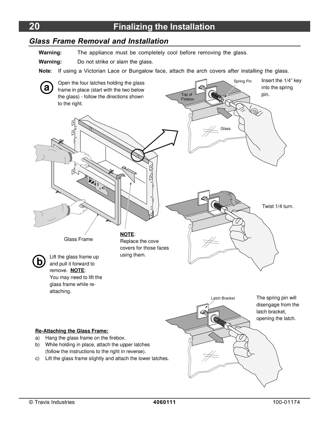 Lopi DVL Insert EF II owner manual Finalizing the Installation, Glass Frame Removal and Installation 