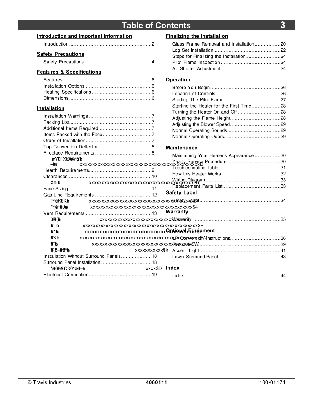 Lopi DVL Insert EF II owner manual Table of Contents 