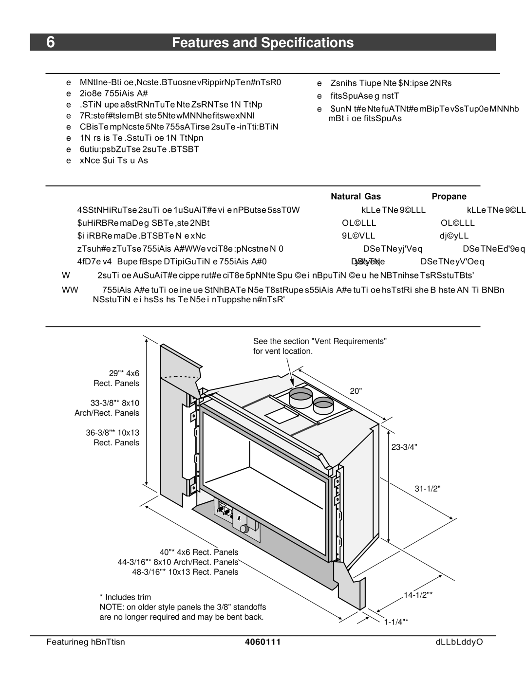 Lopi DVL Insert EF II owner manual Features Installation Options, Heating Specifications, Dimensions, Natural Gas Propane 