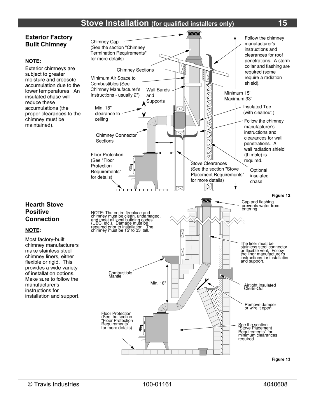 Lopi Endeavor owner manual Exterior Factory Built Chimney, Hearth Stove Positive Connection 