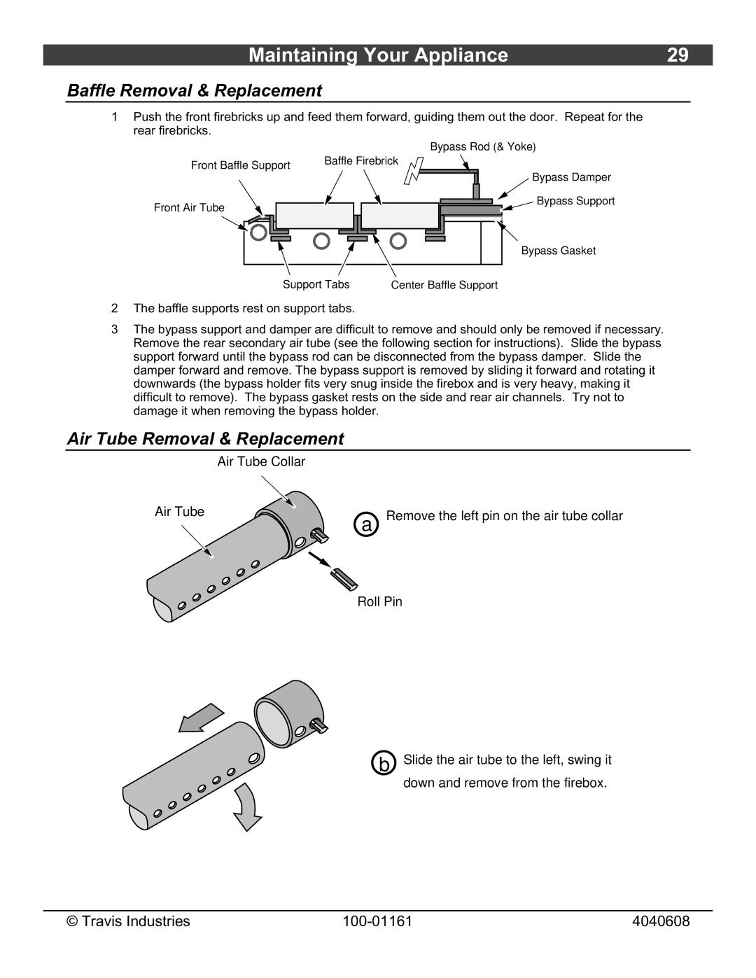 Lopi Endeavor owner manual Baffle Removal & Replacement, Air Tube Removal & Replacement 