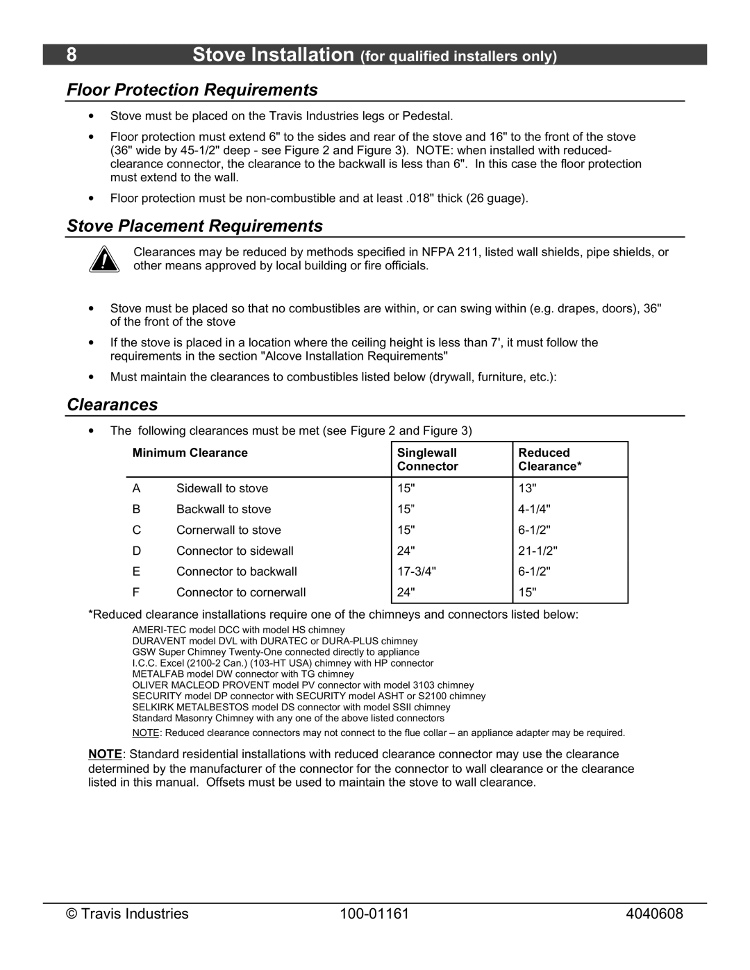 Lopi Endeavor owner manual Floor Protection Requirements, Stove Placement Requirements, Clearances 