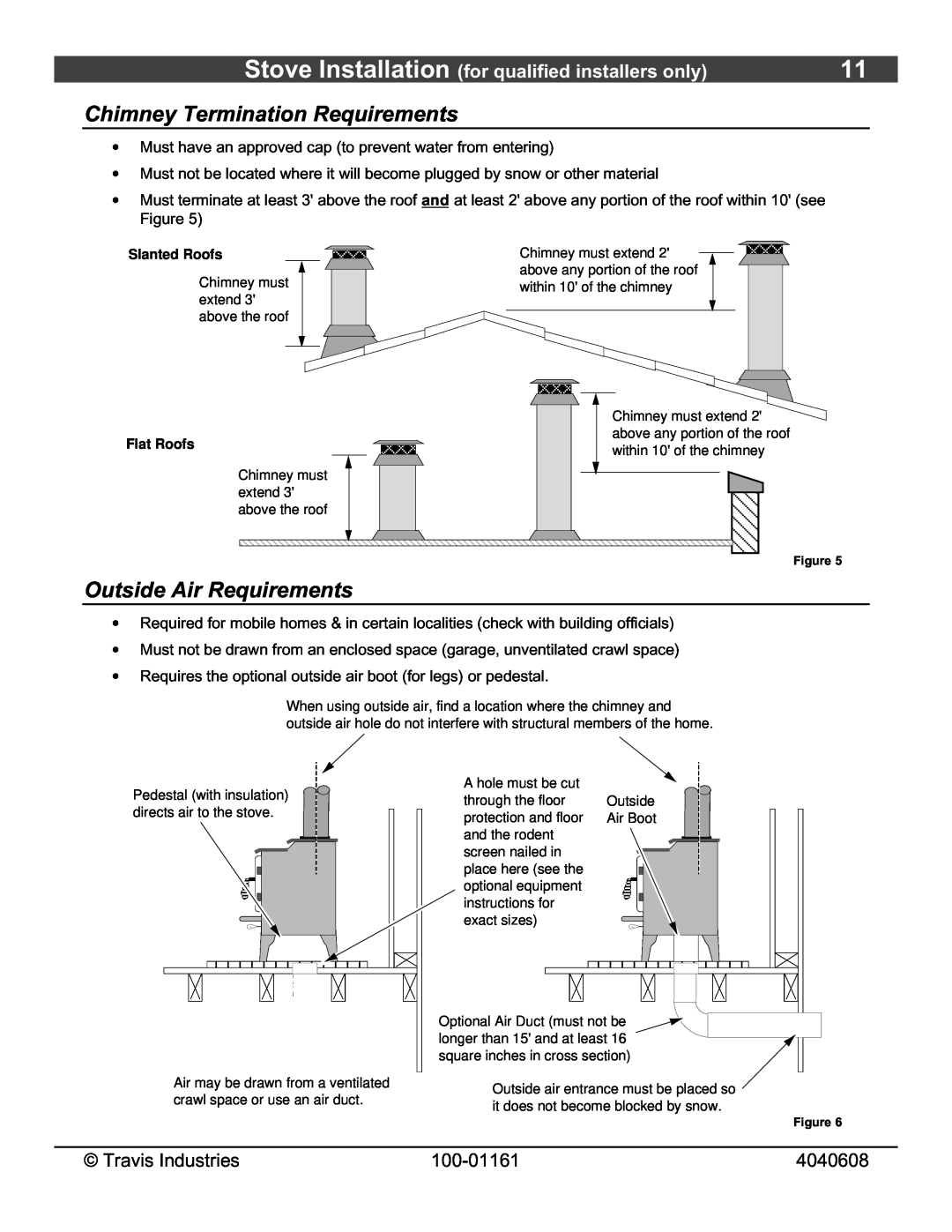 Lopi Endeavor Chimney Termination Requirements, Outside Air Requirements, Stove Installation for qualified installers only 