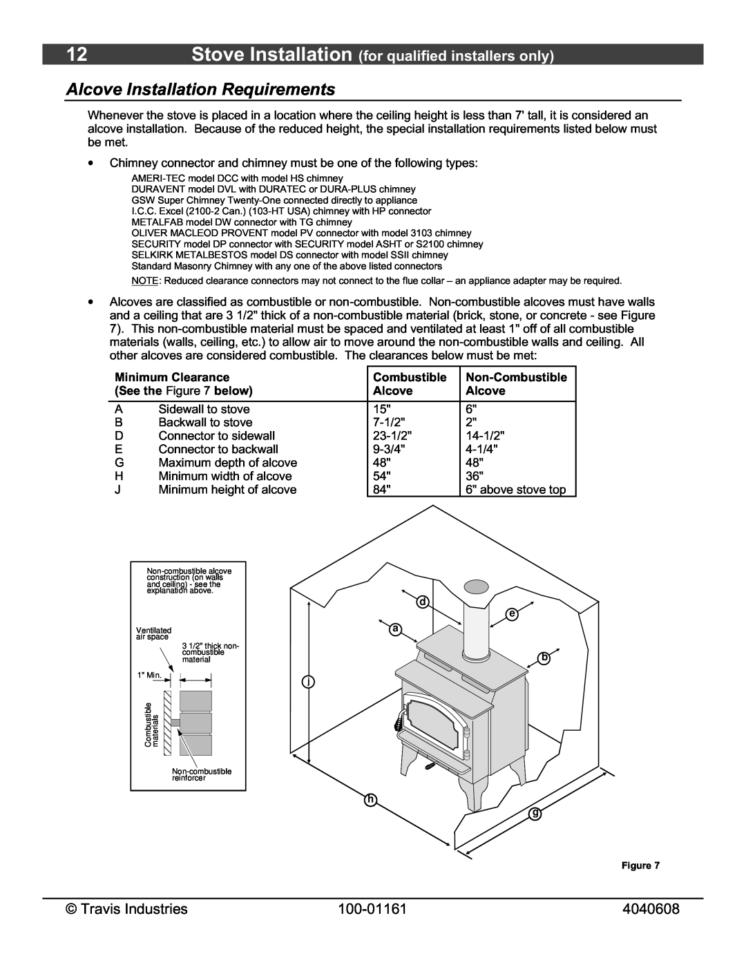 Lopi Endeavor Alcove Installation Requirements, Stove Installation for qualified installers only, Travis Industries 