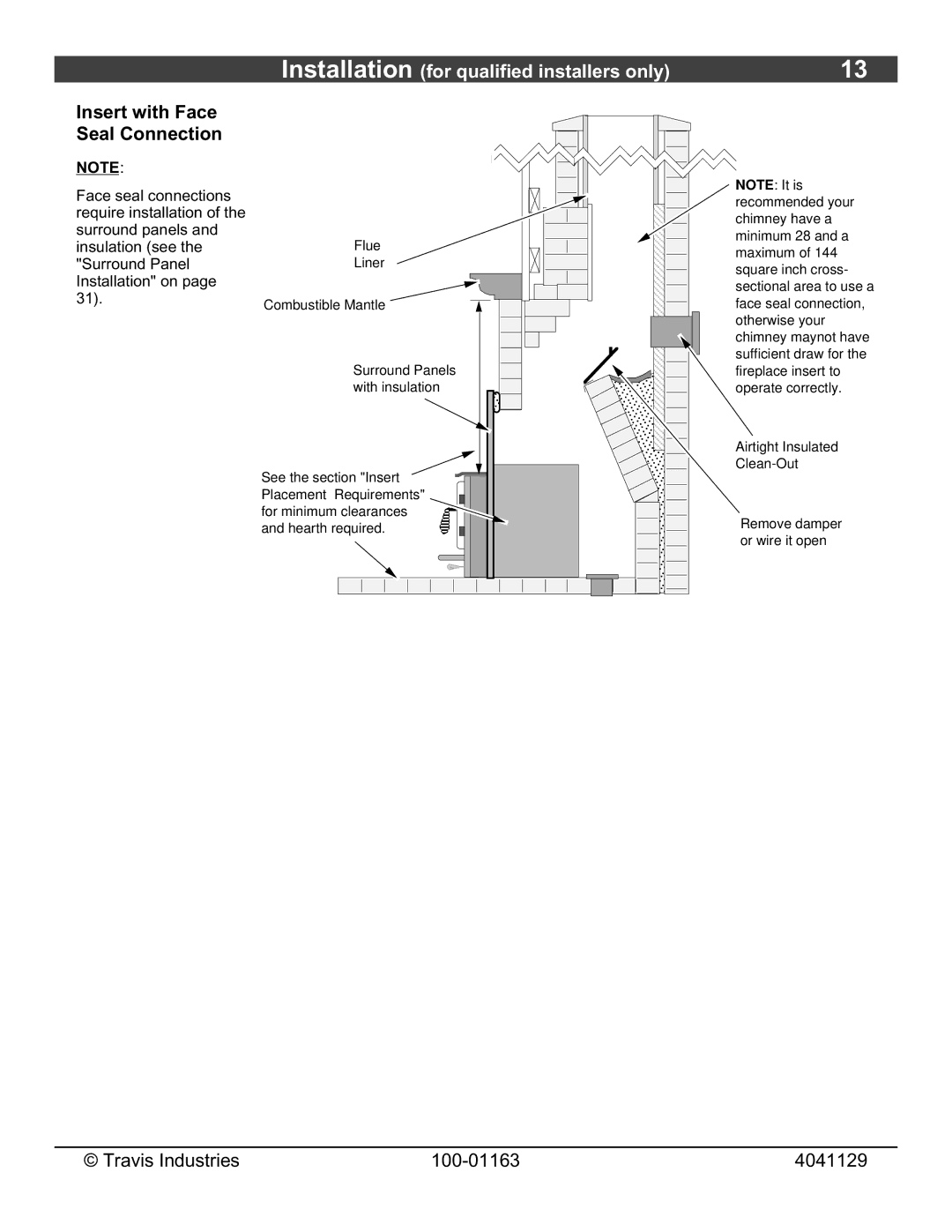 Lopi Freedom Bay Fireplace Insert owner manual Insert with Face Seal Connection 