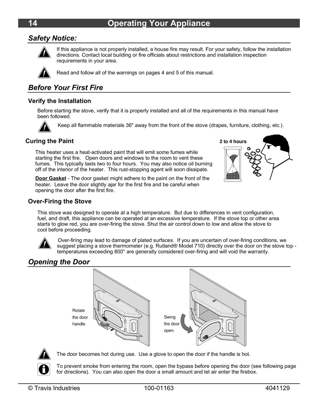 Lopi Freedom Bay Fireplace Insert Operating Your Appliance, Safety Notice, Before Your First Fire, Opening the Door 