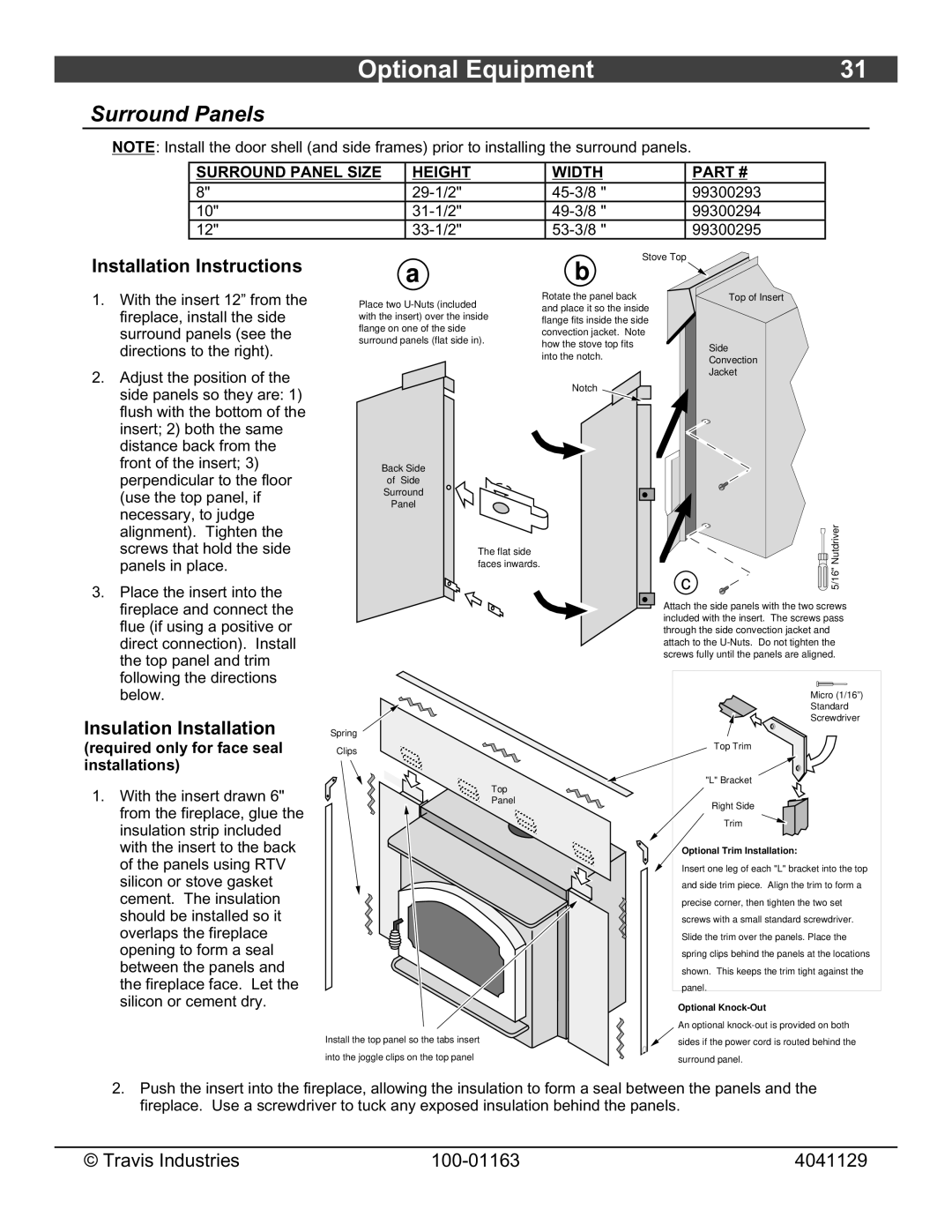 Lopi Freedom Bay Fireplace Insert owner manual Surround Panels, Installation Instructions, Insulation Installation 