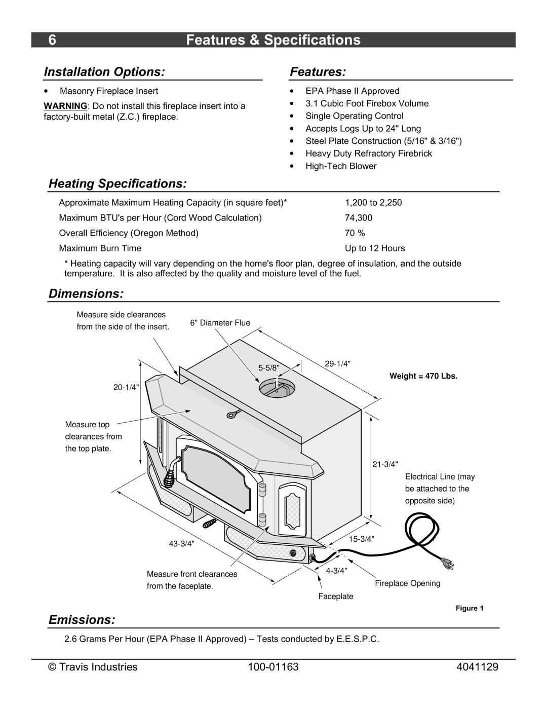 Lopi Freedom Bay Fireplace Insert owner manual Features & Specifications 