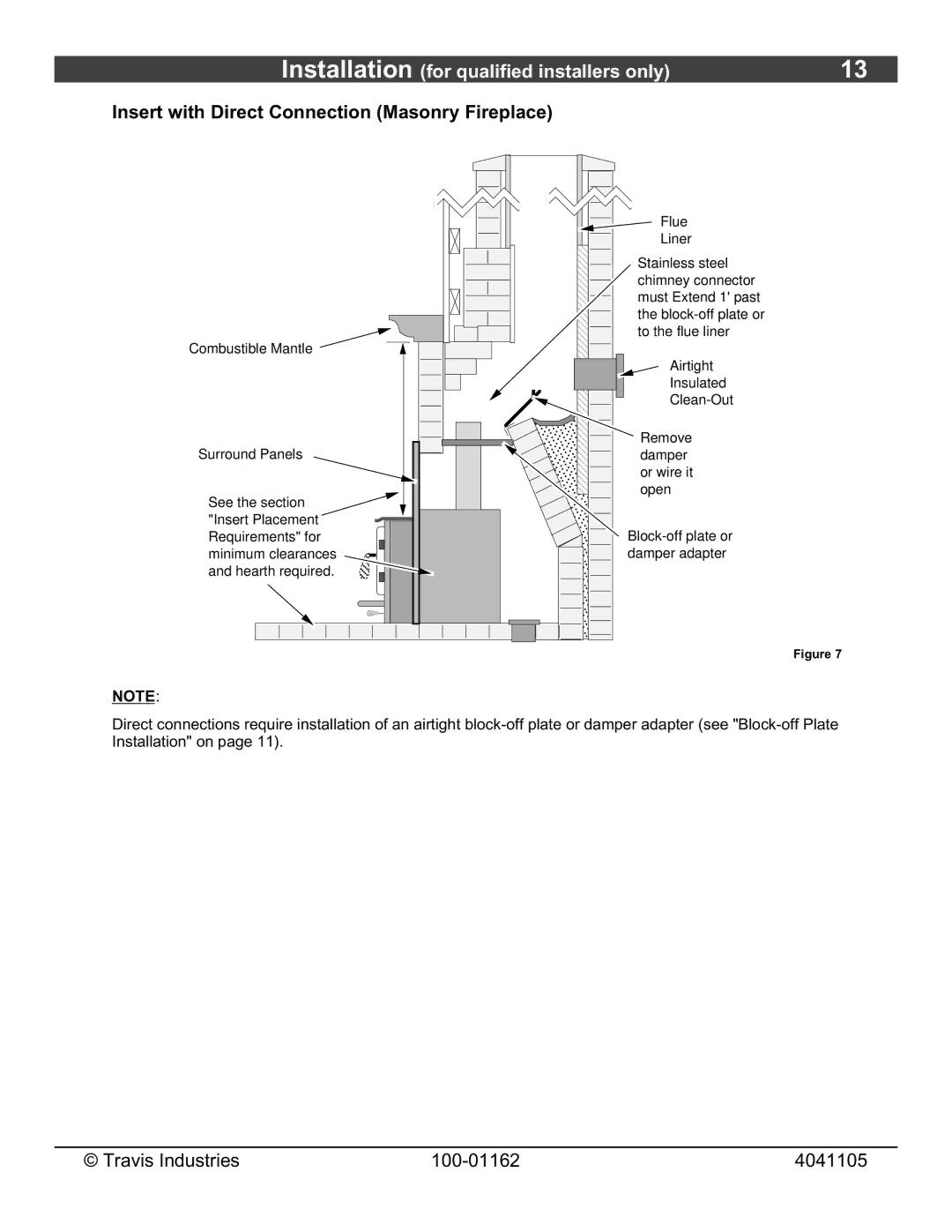 Lopi Freedom Fireplace Insert owner manual Insert with Direct Connection Masonry 