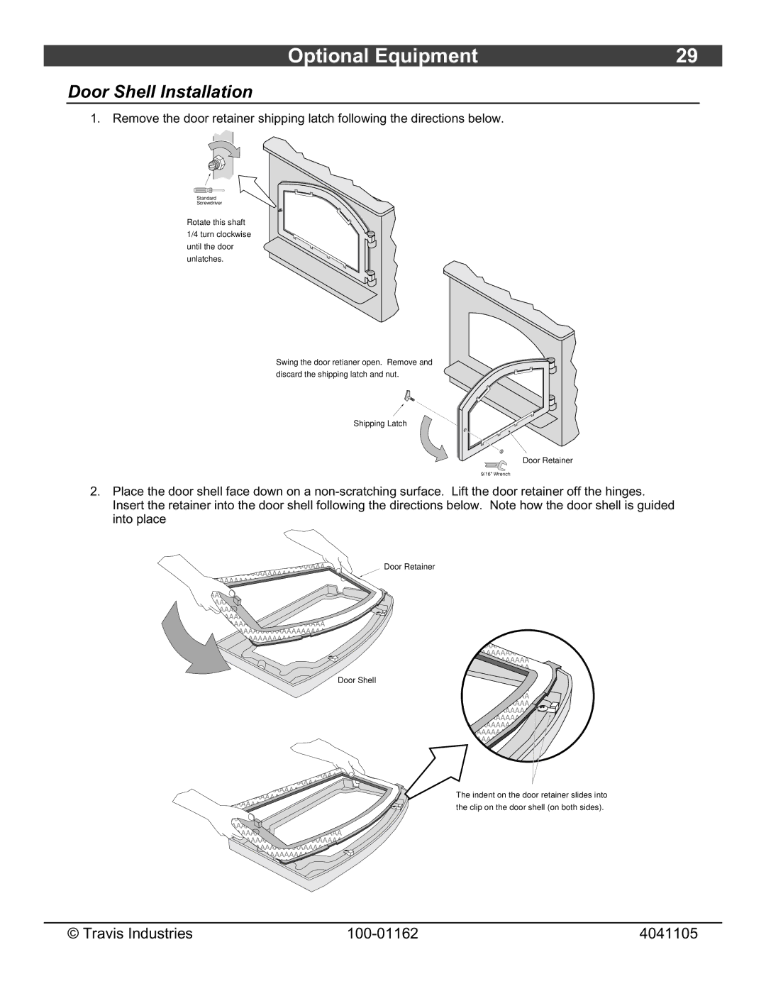 Lopi Freedom Fireplace Insert owner manual Optional Equipment, Door Shell Installation 