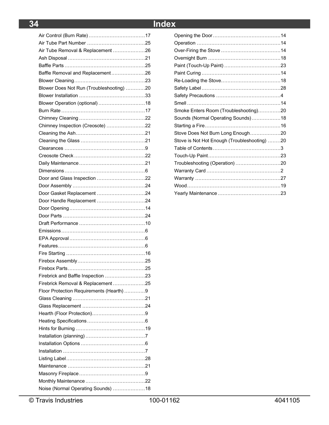 Lopi Freedom Fireplace Insert owner manual Index 