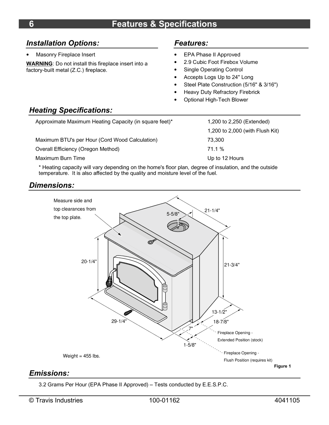 Lopi Freedom Fireplace Insert owner manual Features & Specifications 