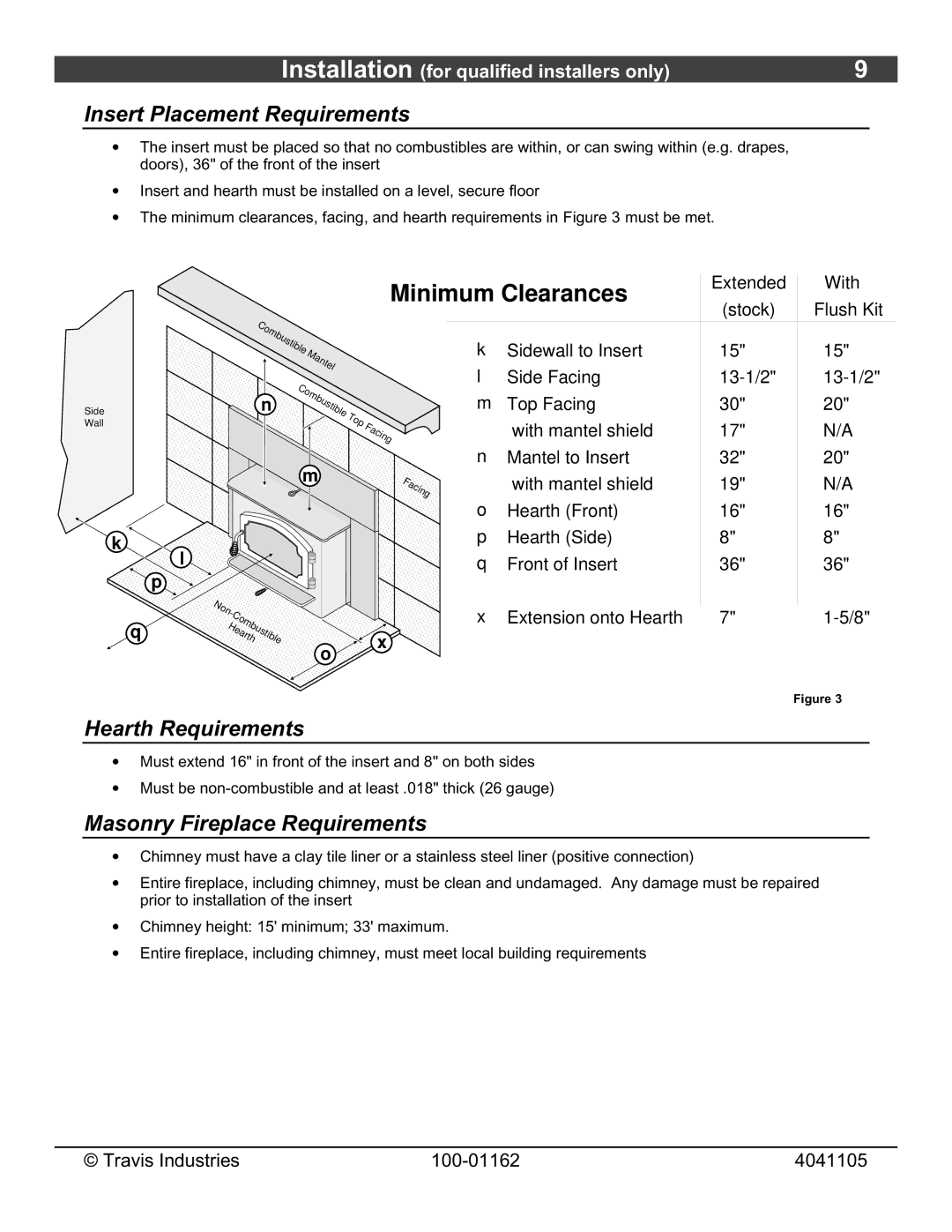 Lopi Freedom Fireplace Insert Insert Placement Requirements, Hearth Requirements, Masonry Fireplace Requirements 