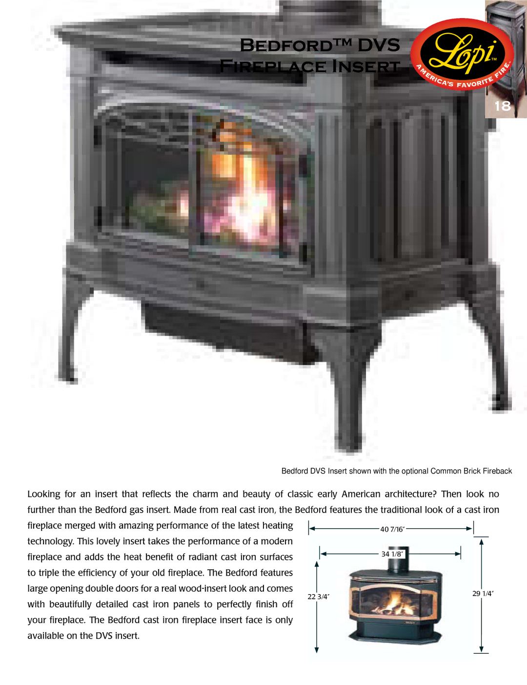 Lopi Gas Stove And Fireplace manual Bedford DVS Fireplace Insert 