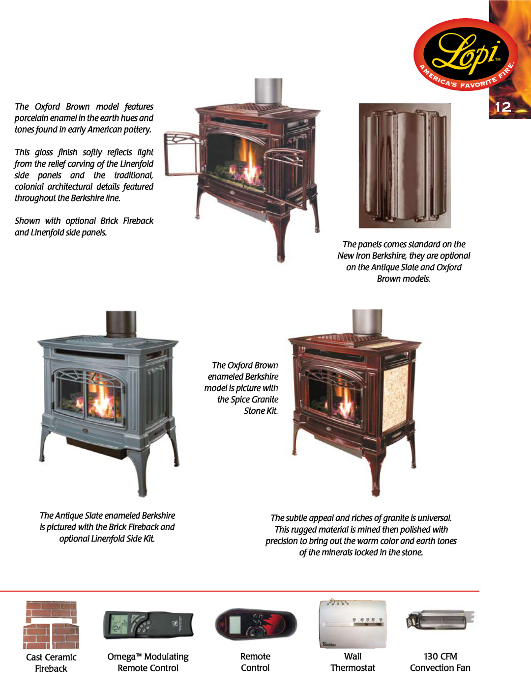 Lopi Gas Stove And Fireplace manual The Oxford Brown model features, porcelain enamel in the earth hues and, Brown models 
