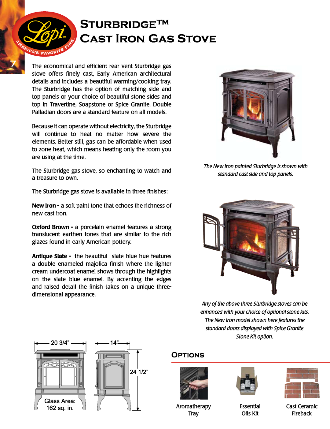 Lopi Gas Stove And Fireplace manual Sturbridge Cast Iron Gas Stove, Options 