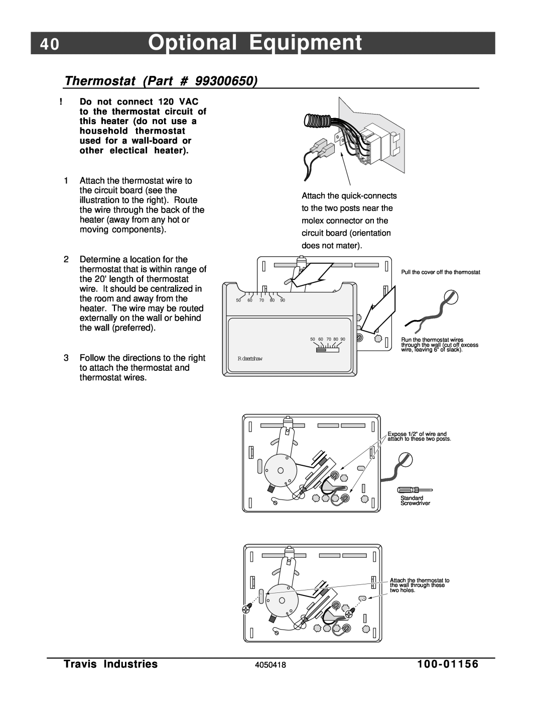 Lopi Horizontal Or Vertical Vent Freestanding Stove Yankee Pellet Stove manual 4 0Optional Equipment, Thermostat, 1 0 0 - 0 