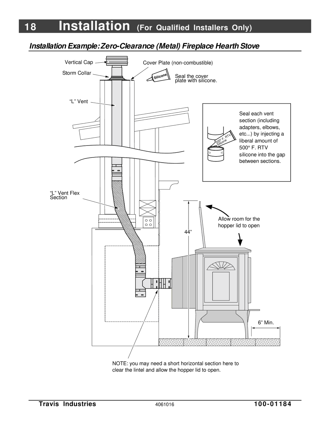 Lopi Leyden Pellet Stove manual Vertical Cap Cover Plate non-combustible Storm Collar 