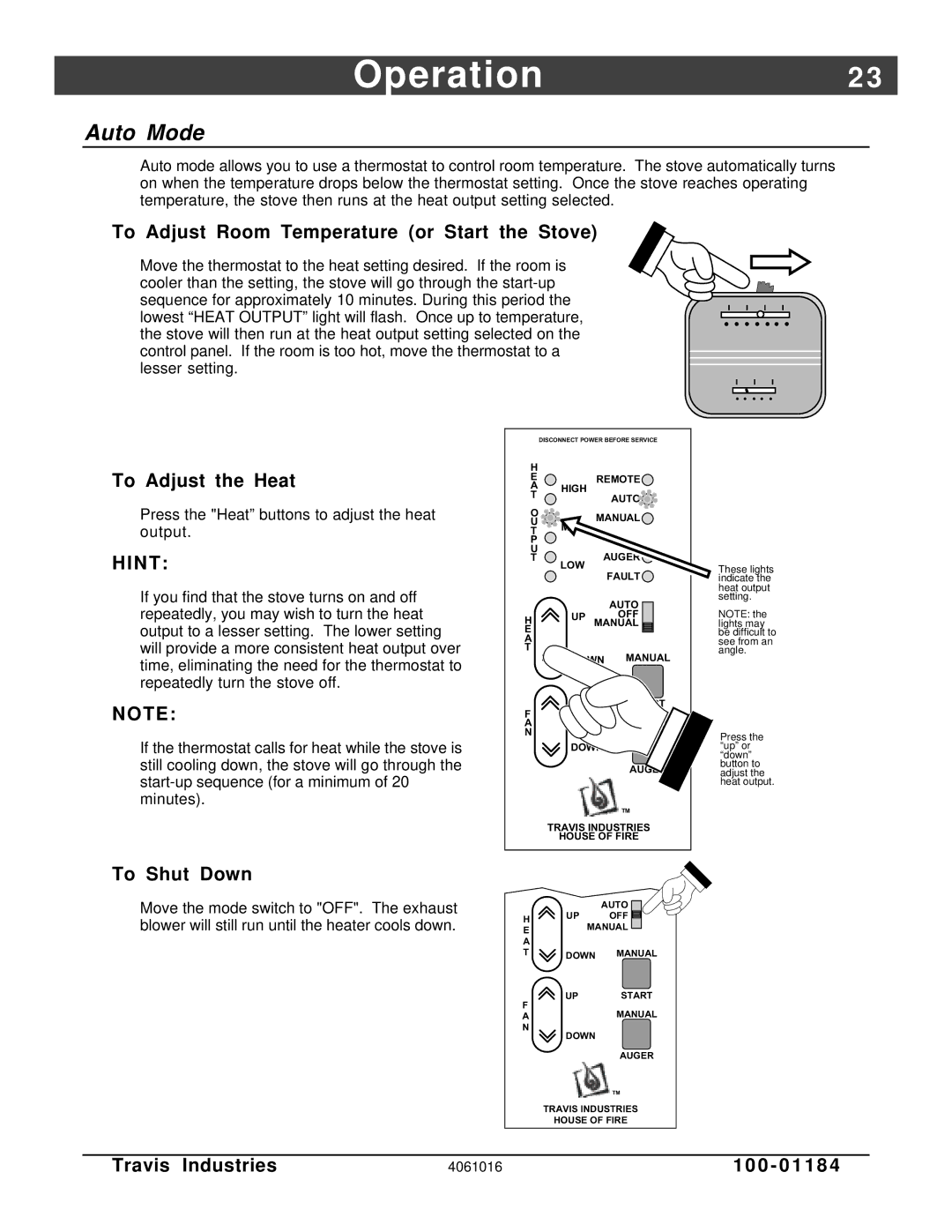 Lopi Leyden Pellet Stove manual Auto Mode, To Adjust Room Temperature or Start the Stove 