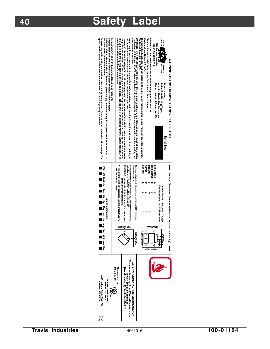 Lopi Leyden Pellet Stove manual Safety Label 