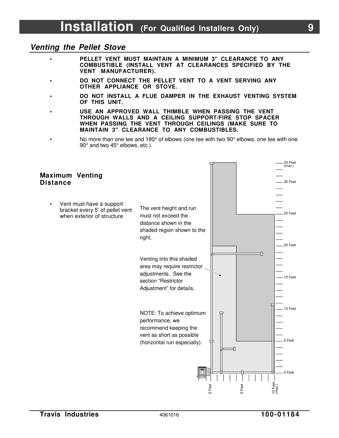 Lopi Leyden Pellet Stove manual Venting the Pellet Stove, Maximum Venting Distance 