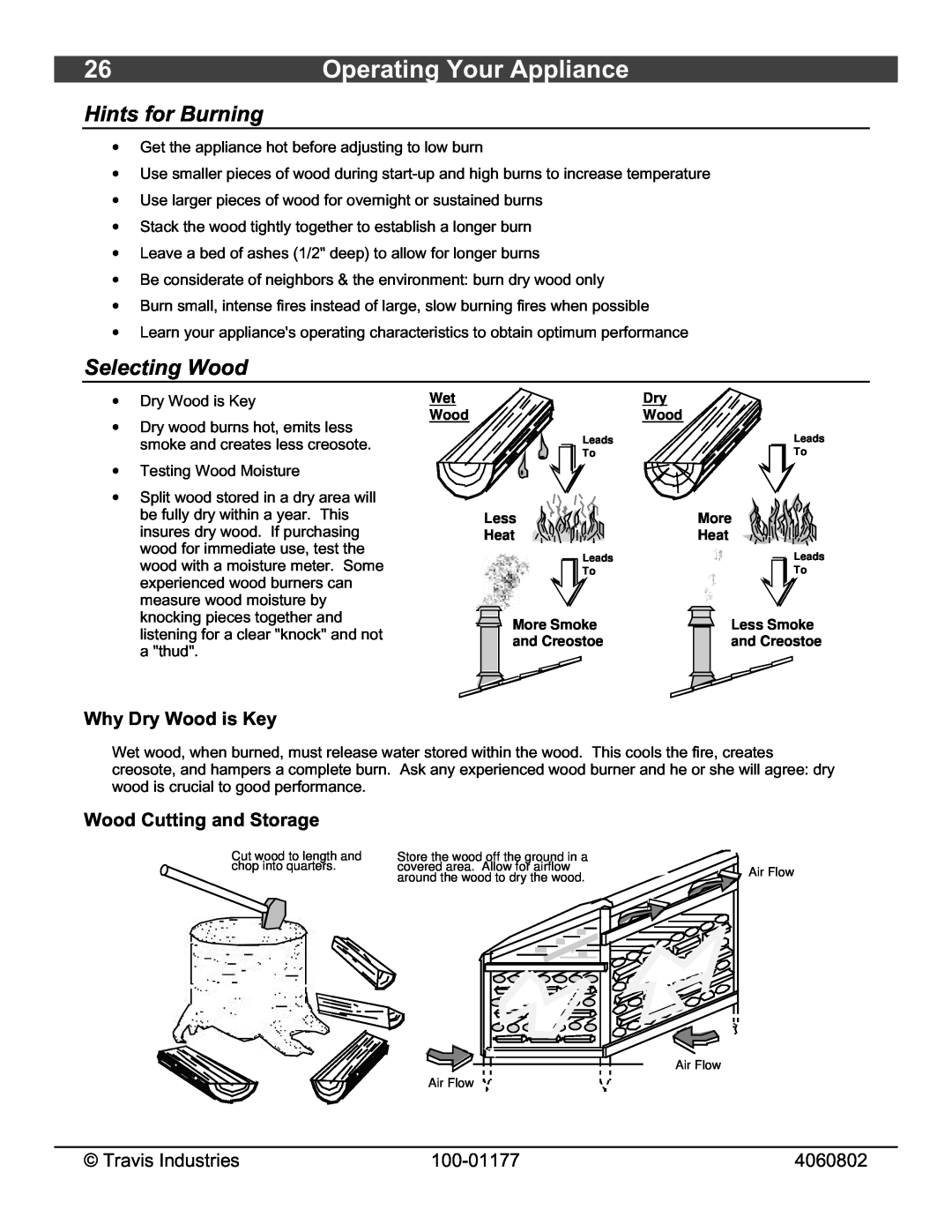 Lopi Leyden Wood Stove owner manual Operating Your Appliance, Hints for Burning, Selecting Wood, Why Dry Wood is Key 