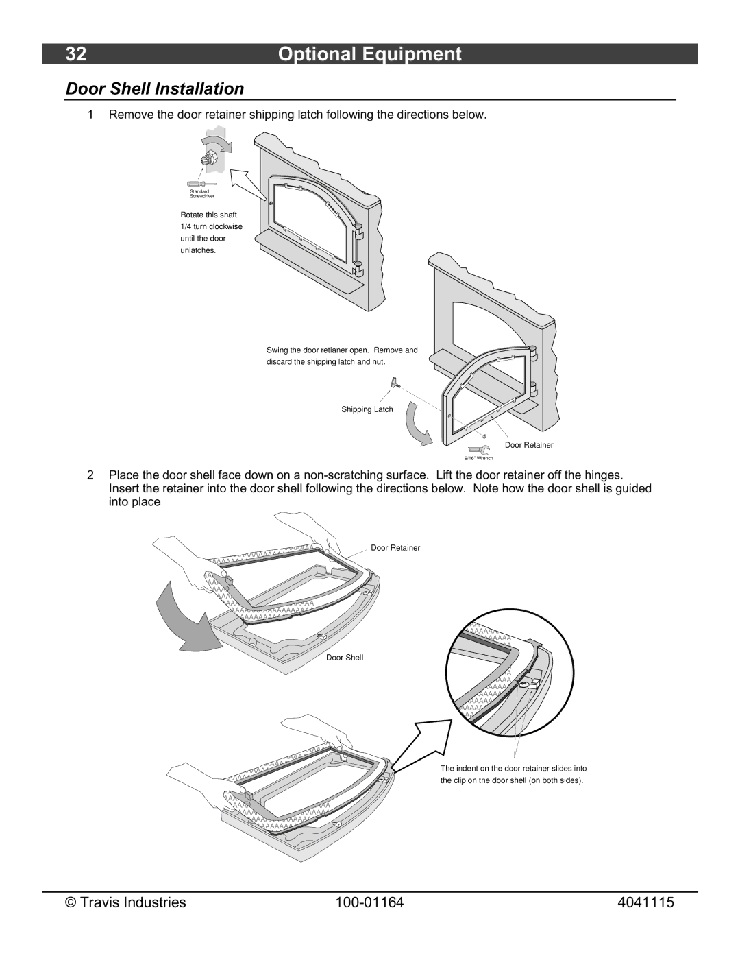 Lopi Liberty Wood Stove owner manual Optional Equipment, Door Shell Installation 