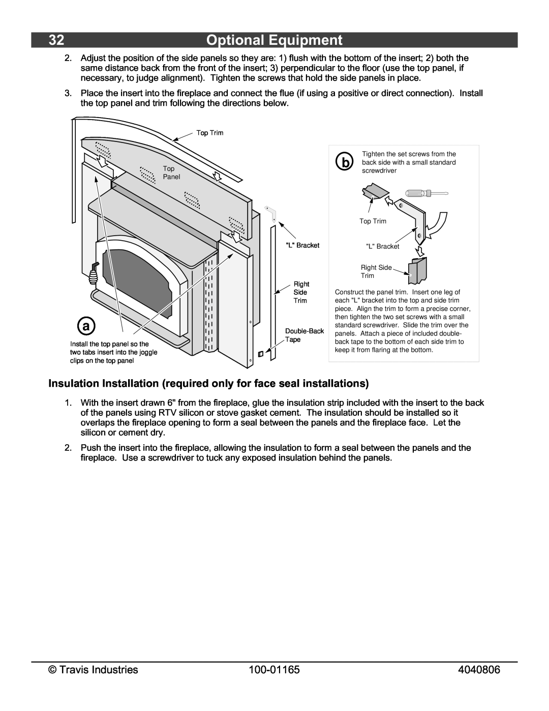 Lopi Revere owner manual Optional Equipment, Travis Industries, 100-01165, 4040806 