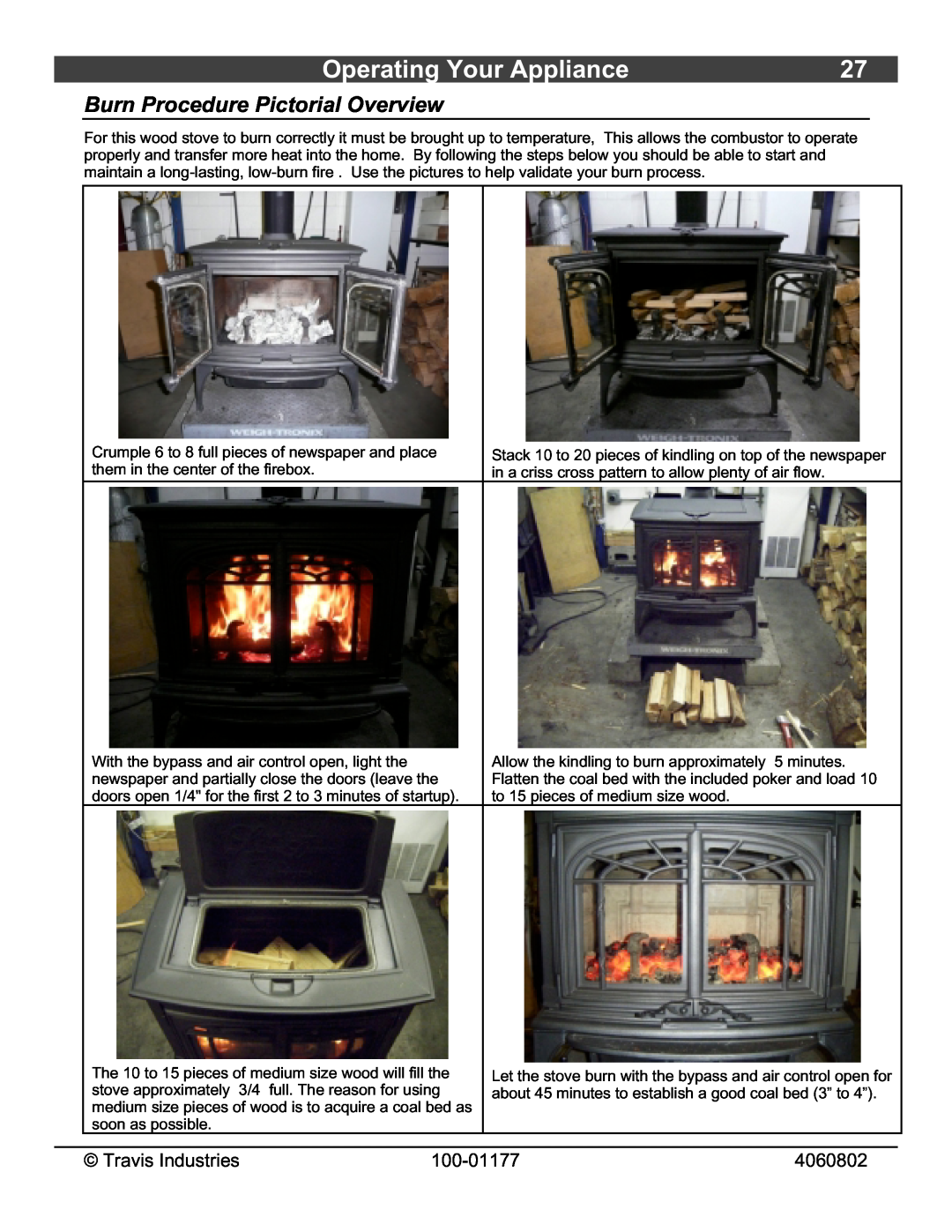 Lopi Stove owner manual Operating Your Appliance, Burn Procedure Pictorial Overview 