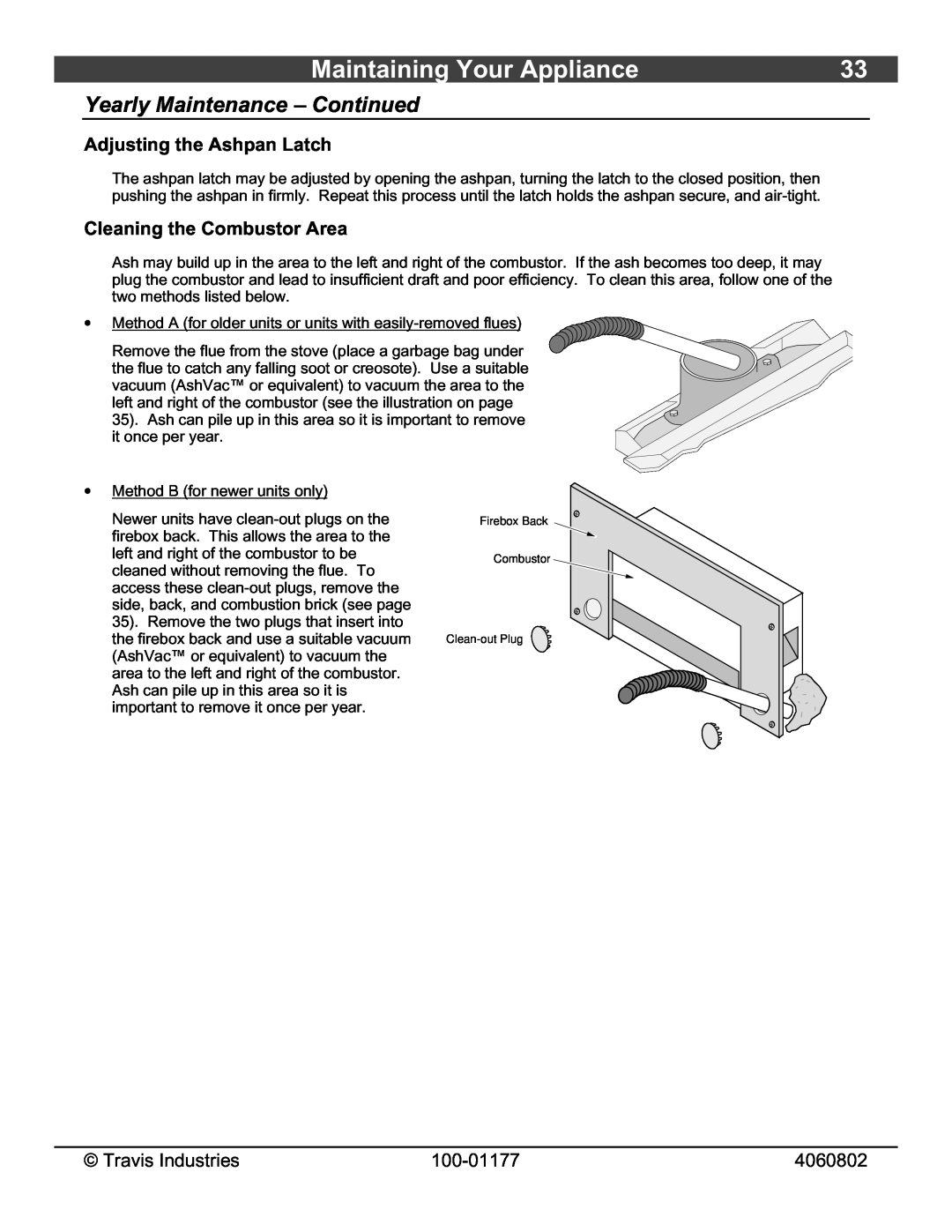 Lopi Stove owner manual Maintaining Your Appliance, Yearly Maintenance - Continued, Adjusting the Ashpan Latch 