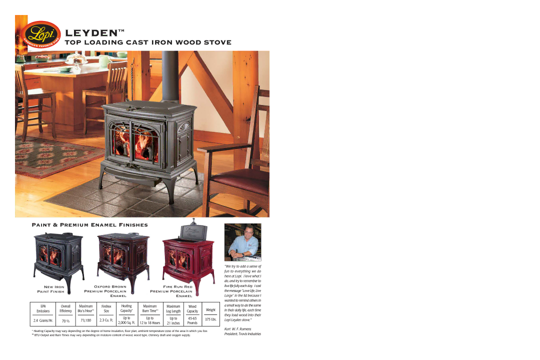 Lopi Top Loading Cast Iron Wood Stove dimensions Paint & Premium Enamel Finishes 