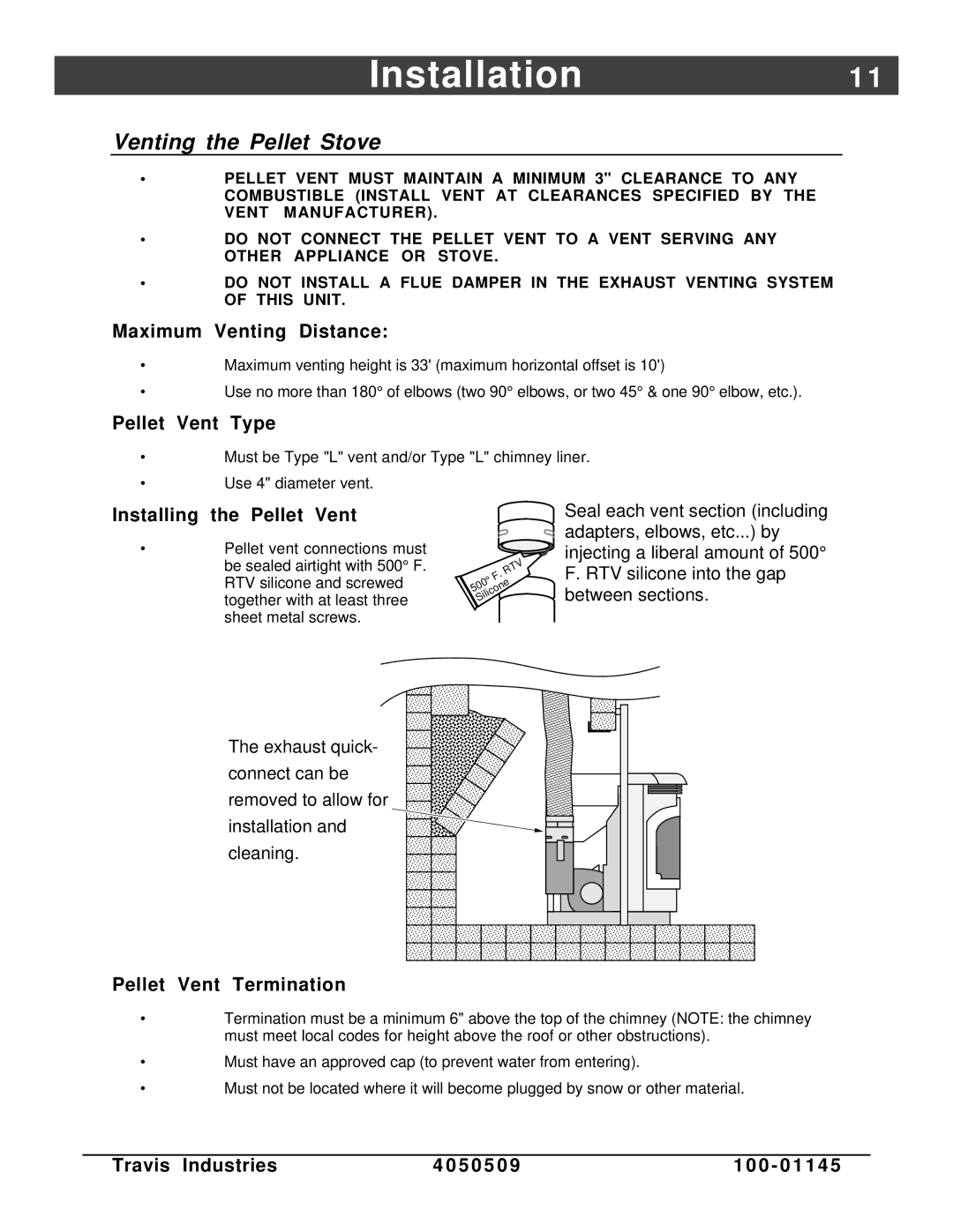 Lopi Yankee Bay Pellet Insert manual Installation1, Venting the Pellet Stove 