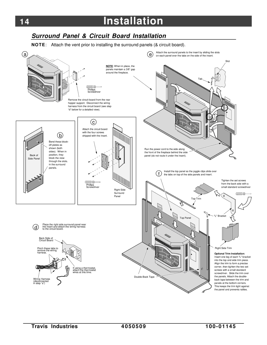 Lopi Yankee Bay Pellet Insert manual 4Installation, Surround Panel & Circuit Board Installation 