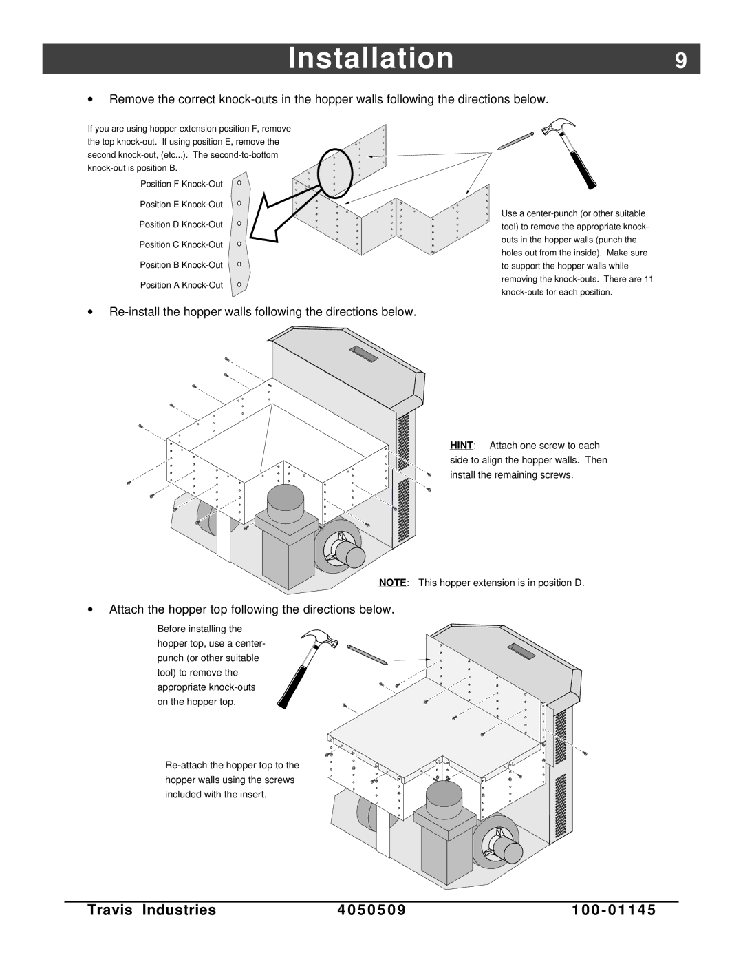 Lopi Yankee Bay Pellet Insert manual Installation9, Re-install the hopper walls following the directions below 