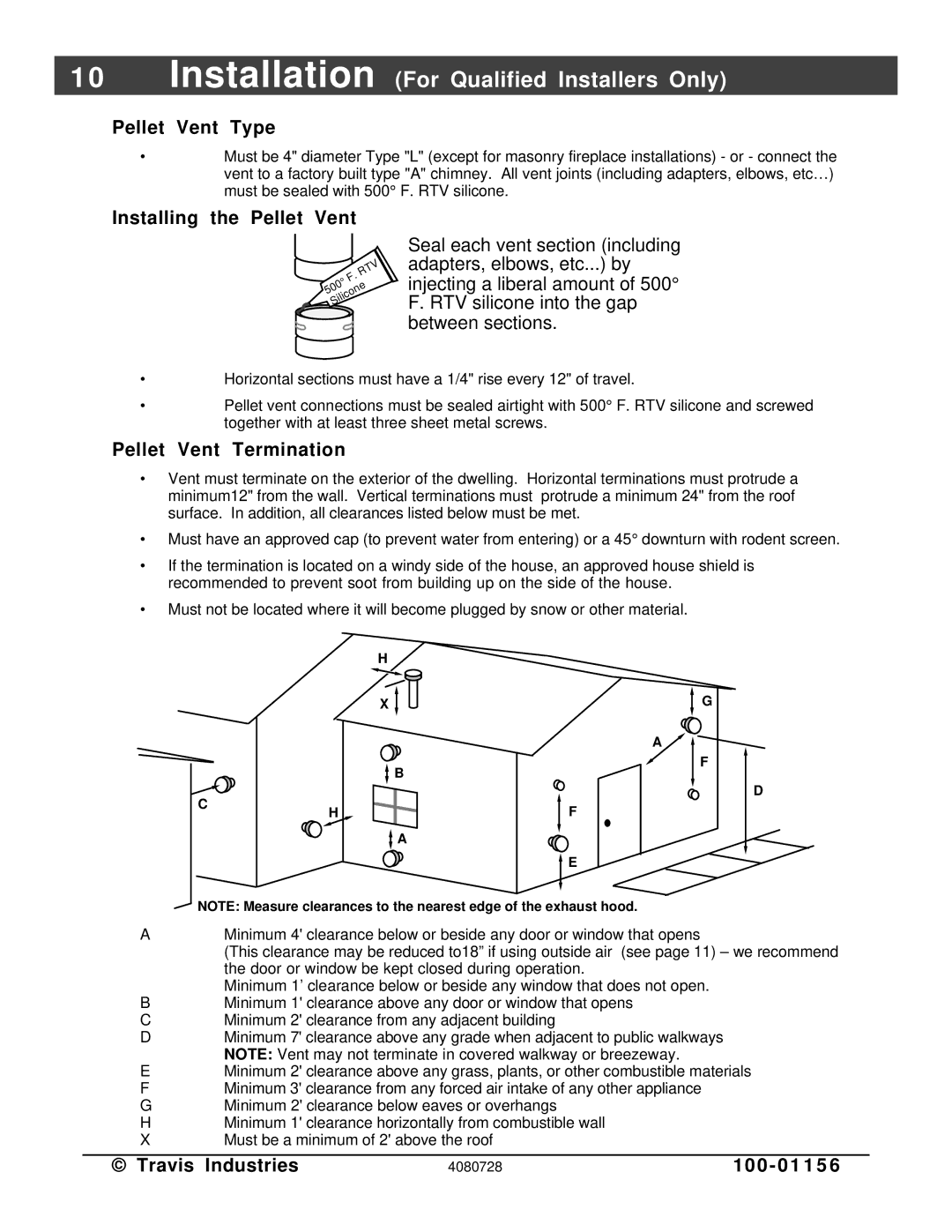 Lopi Yankee PS manual Pellet Vent Type, Installing the Pellet Vent, Pellet Vent Termination 