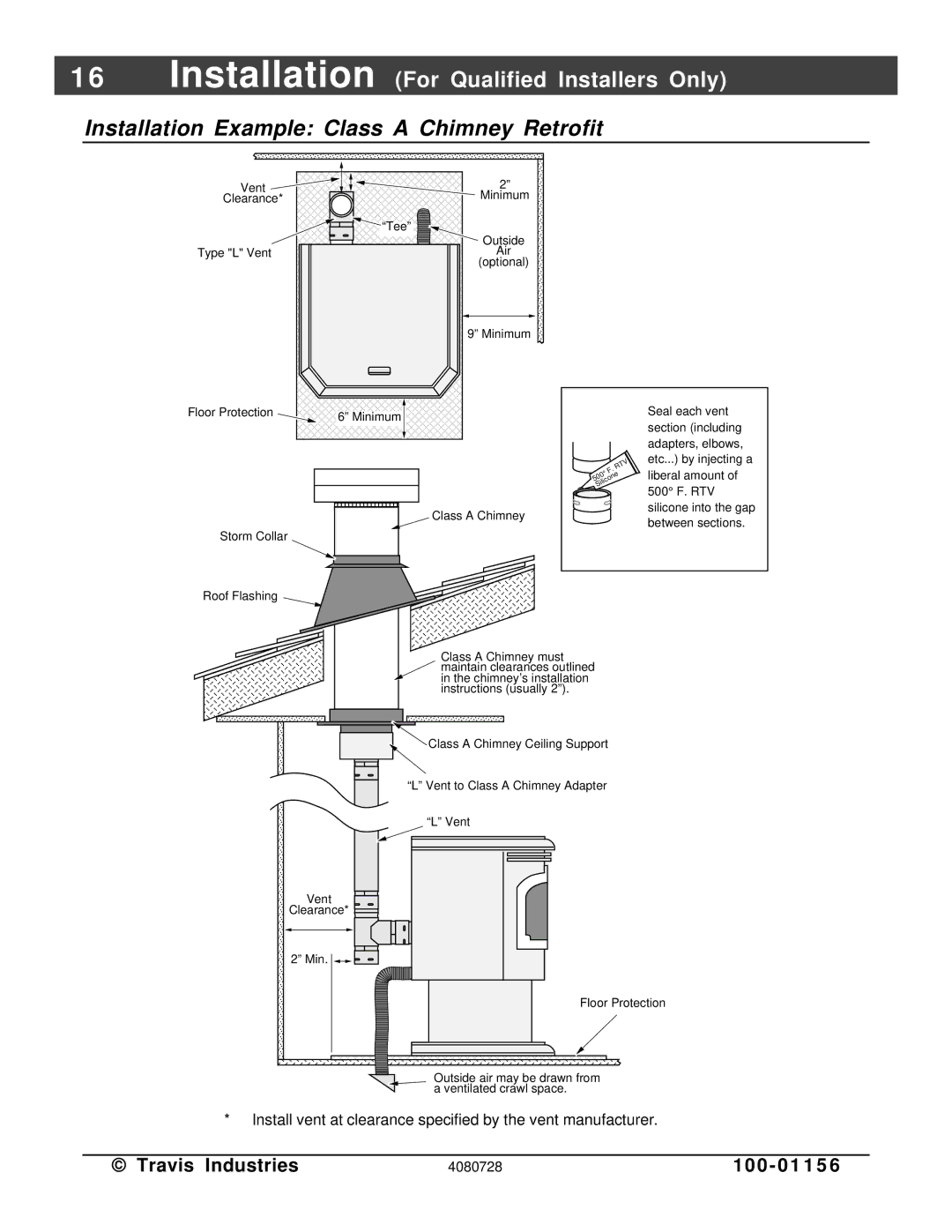 Lopi Yankee PS manual Installation Example Class a Chimney Retrofit 