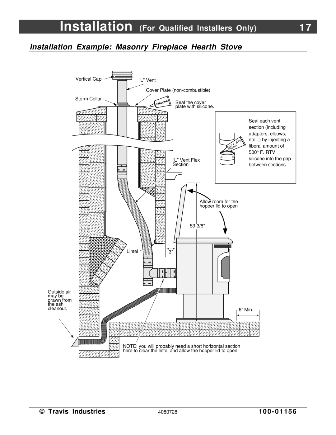 Lopi Yankee PS manual Installation Example Masonry Fireplace Hearth Stove 