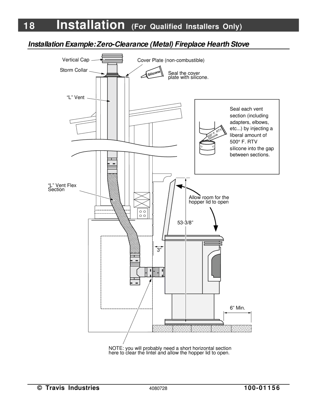 Lopi Yankee PS manual Vertical Cap Cover Plate non-combustible Storm Collar 