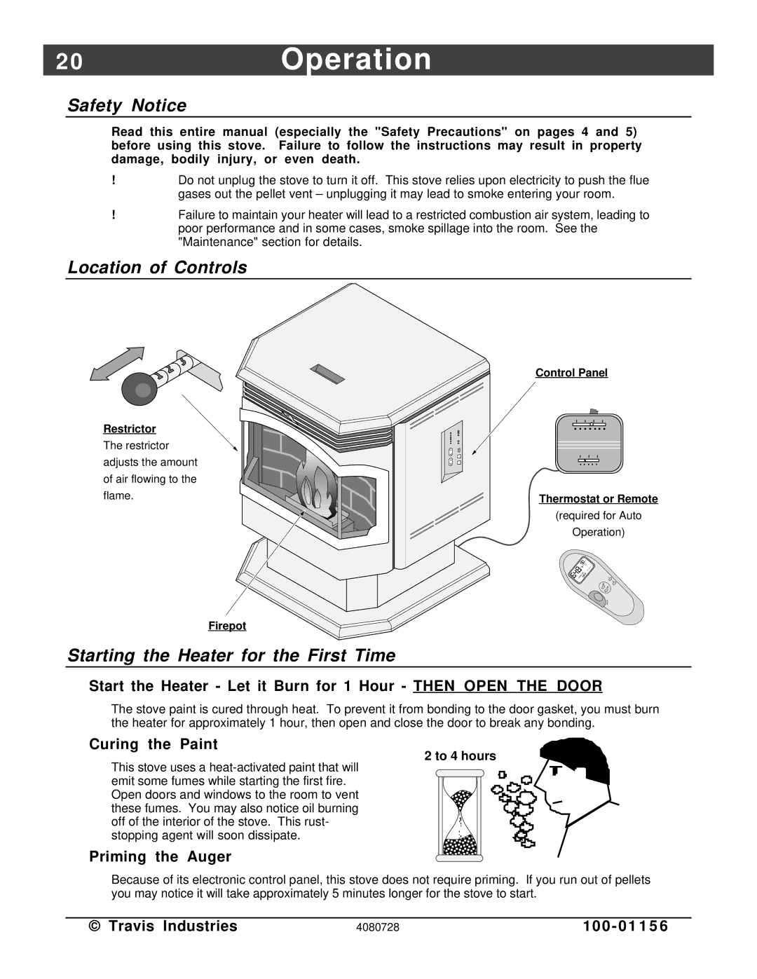 Lopi Yankee PS manual 0Operation, Safety Notice, Location of Controls, Starting the Heater for the First Time 