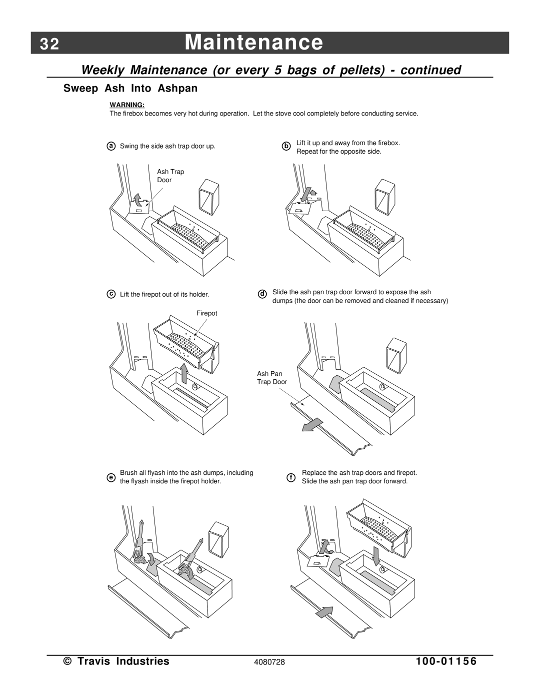 Lopi Yankee PS manual 2Maintenance, Sweep Ash Into Ashpan 