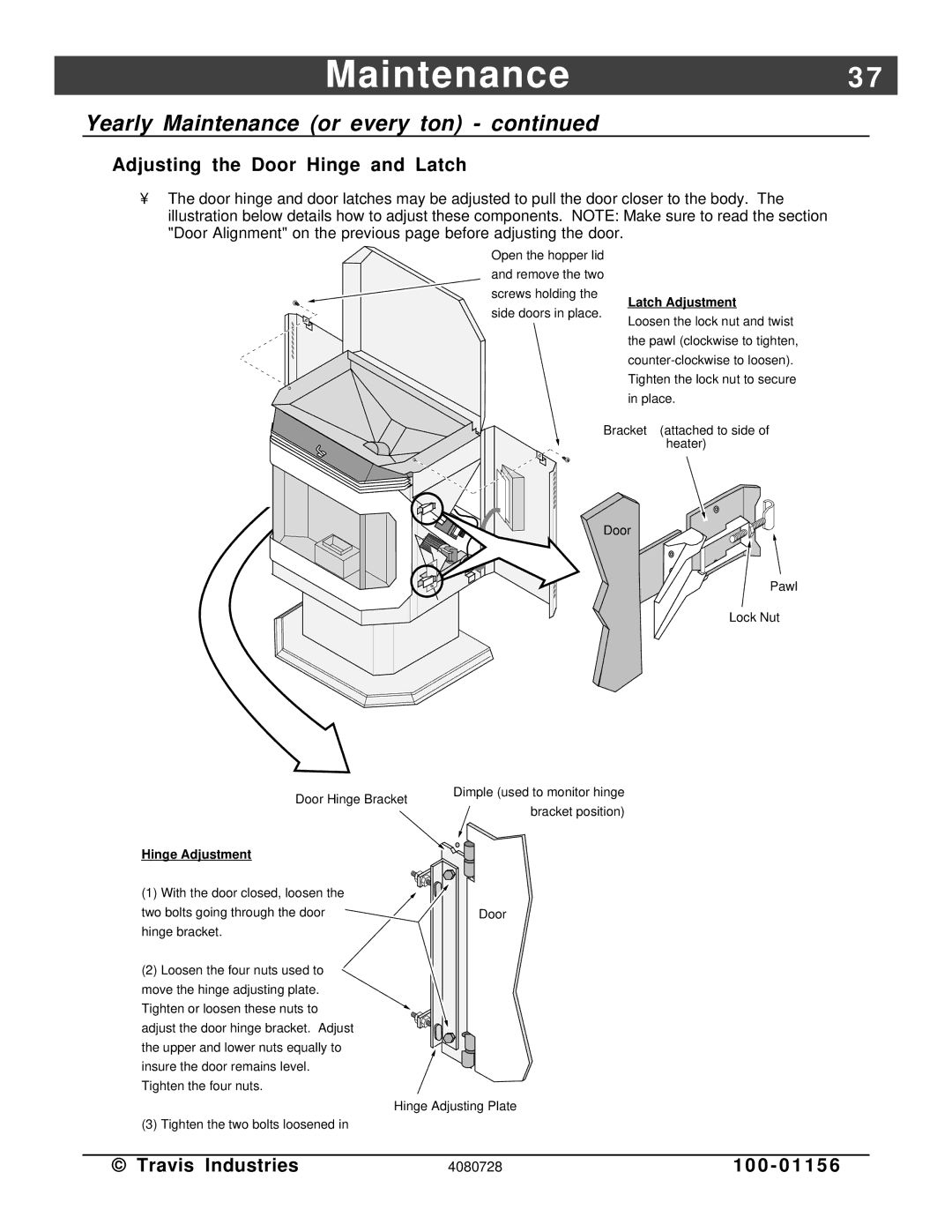 Lopi Yankee PS manual Adjusting the Door Hinge and Latch, Latch Adjustment 