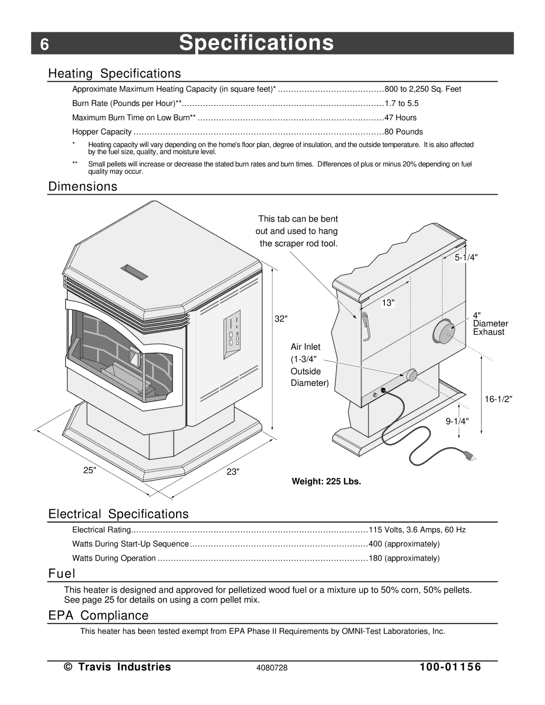 Lopi Yankee PS manual 6Specifications 