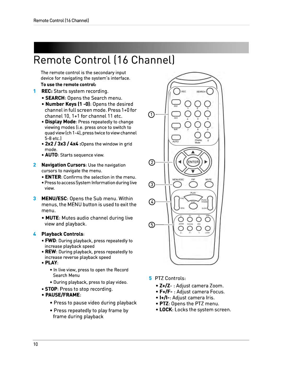 Lorex 16 channel security dvr with 500GB hard drive, remote viewing manual Remote Control 16 Channel, Playback Controls 