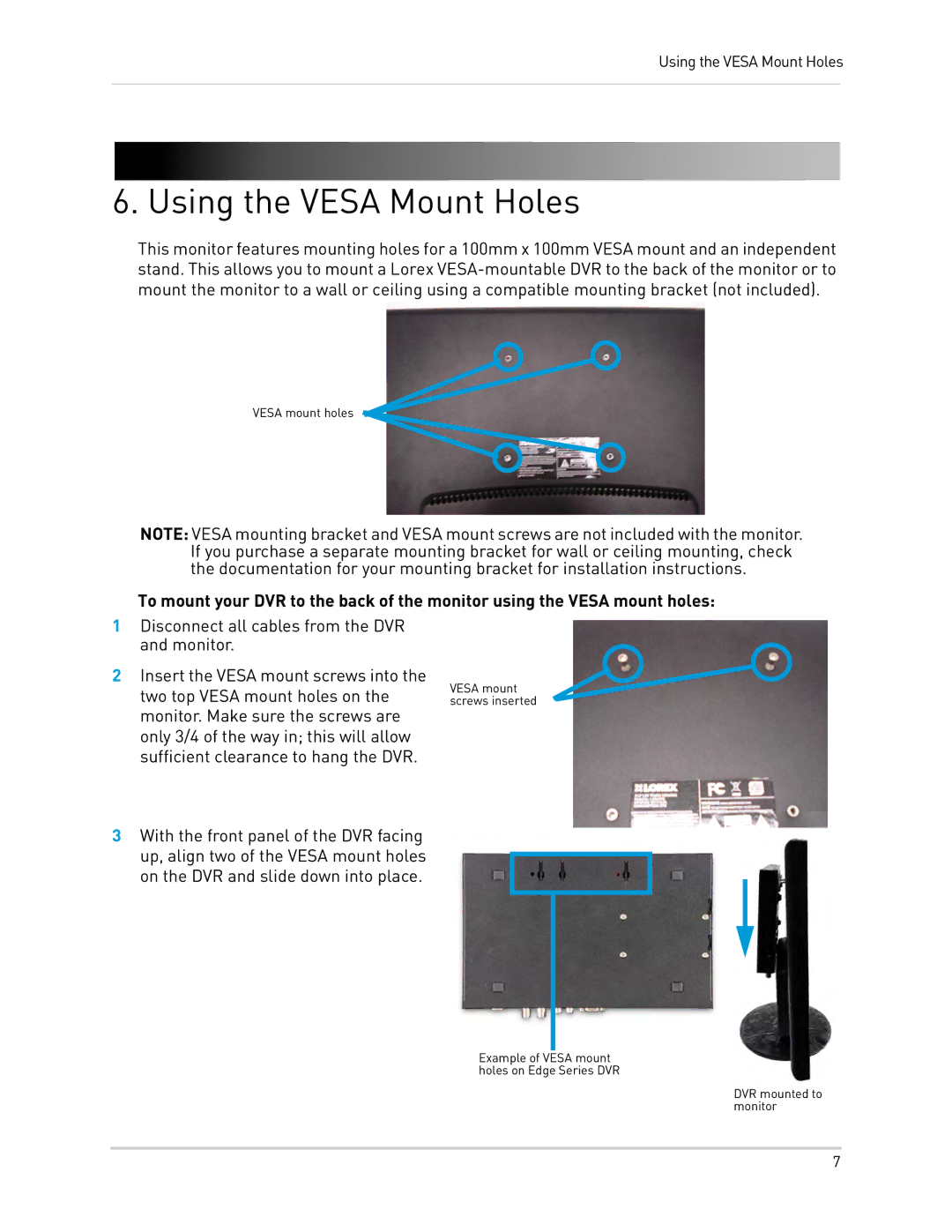 Lorex 24[sy] security surveillance monitor manual Using the Vesa Mount Holes 