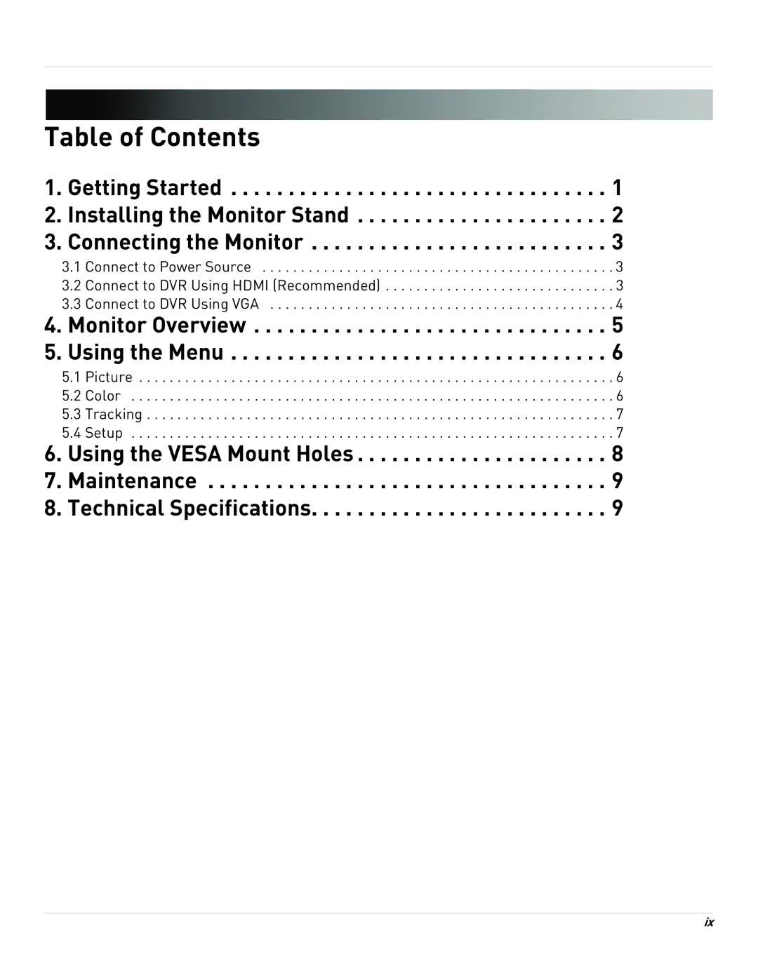 Lorex 27[sy] LED monitor manual Table of Contents 