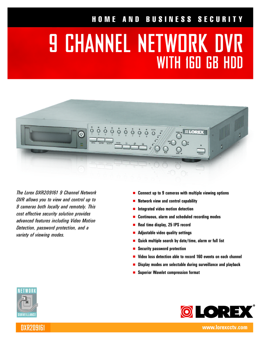 Lorex DXR209161 manual Channel Network DVR 